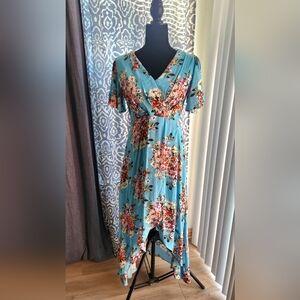 Chic Floral High Low Dress in Teal